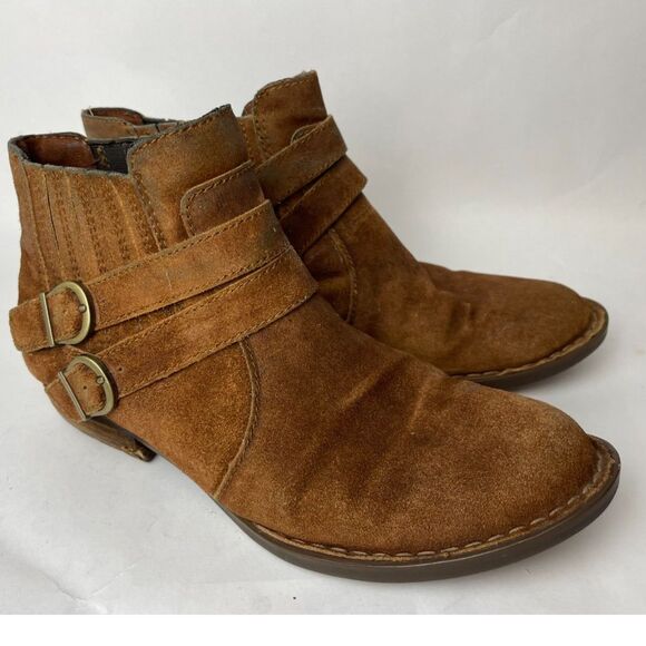 Born Brown Suede Ankle Boots with Buckle Straps - Women’s Size 8M - Picture 1 of 11